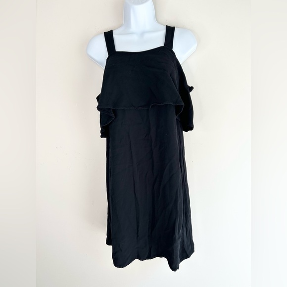 Aritzia Wilfred Ellipse Mini Dress Flounce Off The Shoulders Satin Crepe Black - Picture 15 of 15